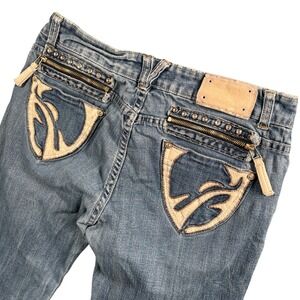 VO Jeans Womens 31 Y2K Low Rise Embroidered Studded Flare Jeans Western Bling